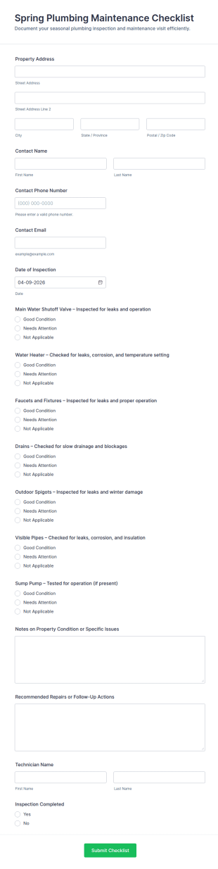 Spring Plumbing Maintenance Checklist Form Template