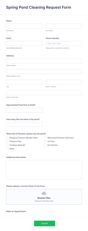 Spring Pond Cleaning Request Form Template