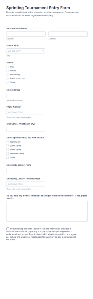 Sprinting Tournament Entry Form Template