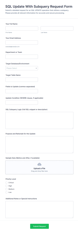 SQL Update With Subquery Request Form Template