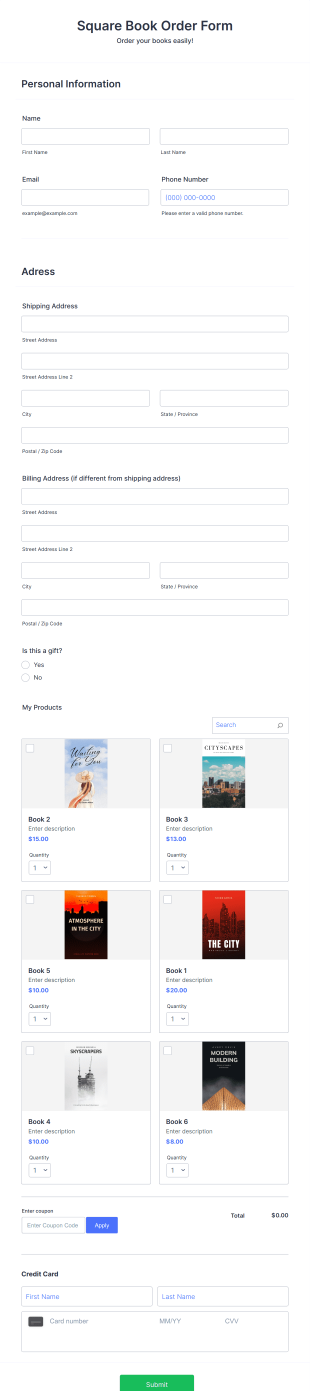 Square Book Order Form Template