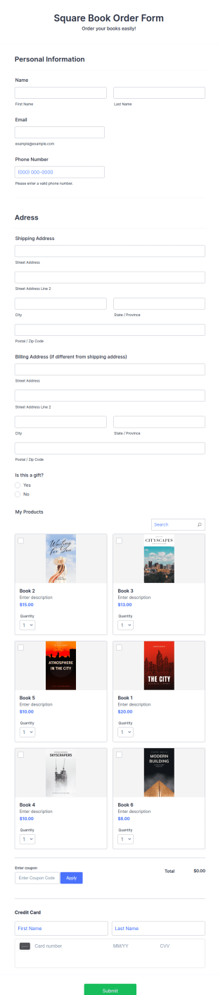 Square Book Order Form Template
