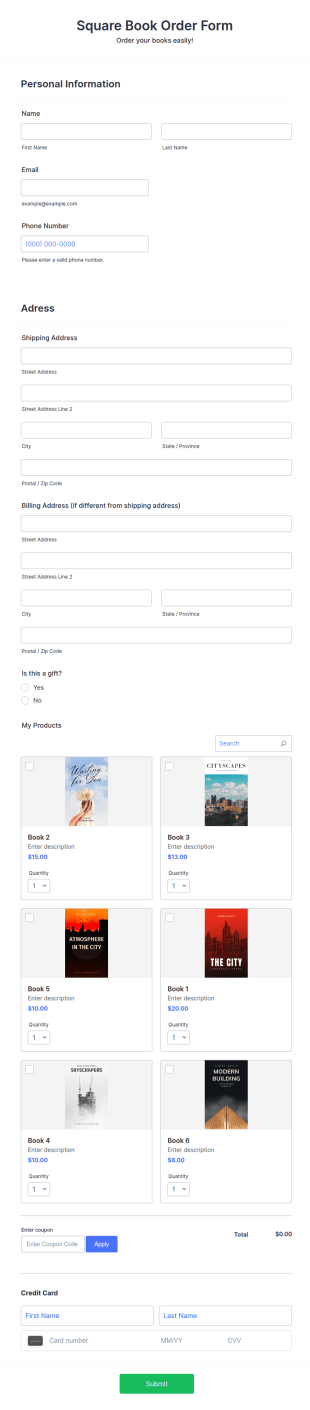 Square Book Order Form Template