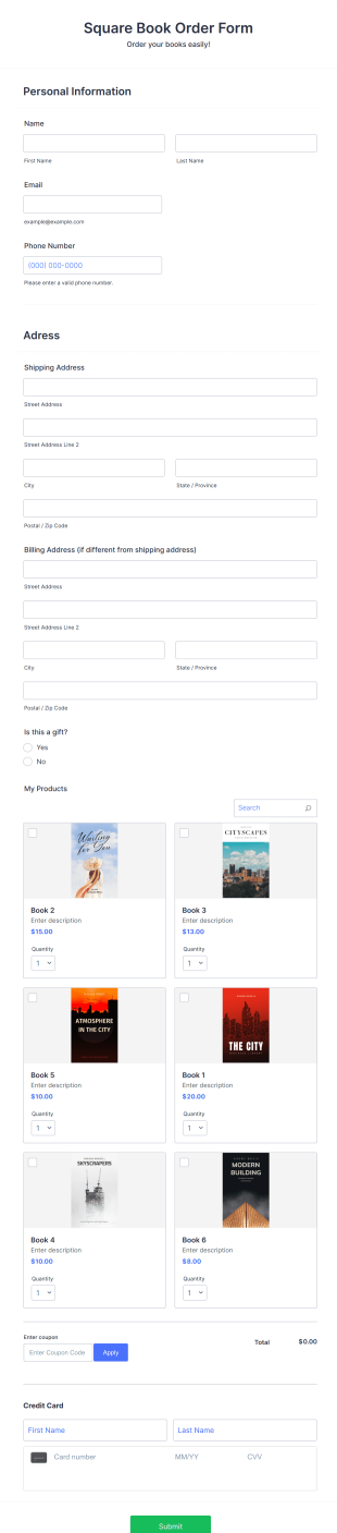 Square Book Order Form Template
