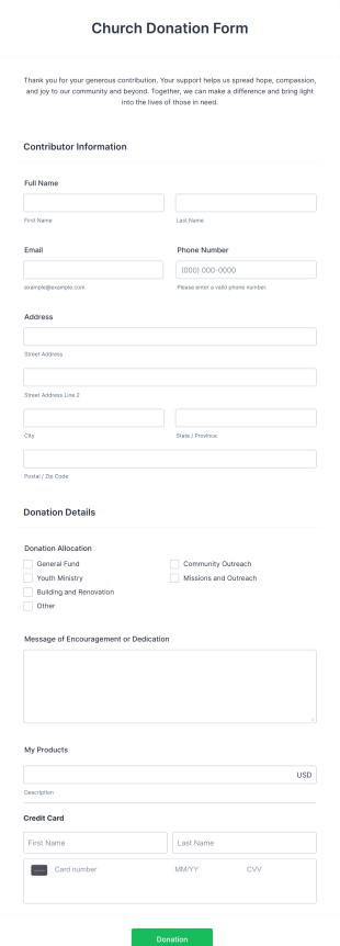 Square Church Donation Form Template