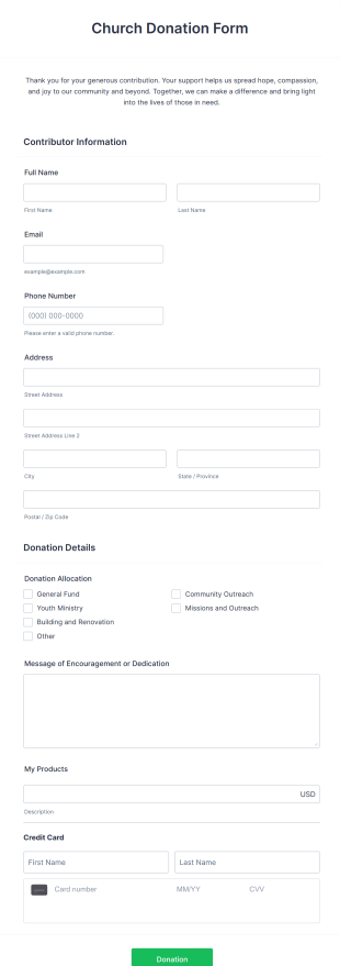 Square Church Donation Form Template
