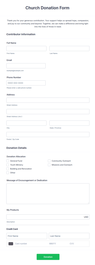 Square Church Donation Form Template