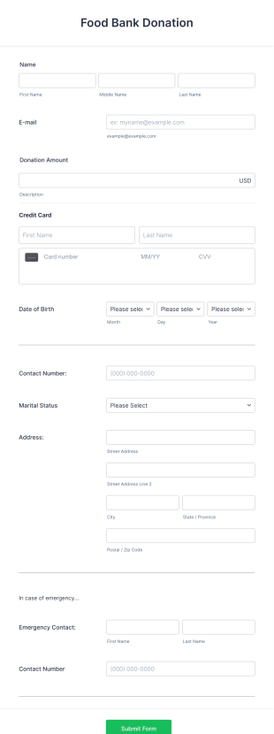 Square Food Bank Donation Form Template
