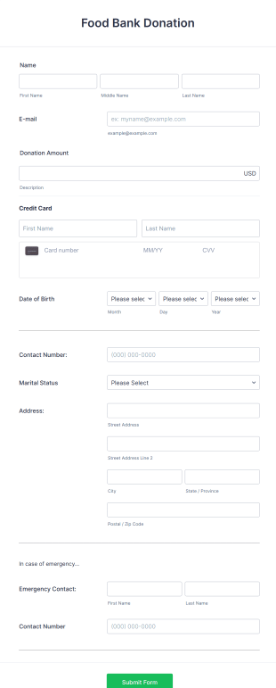 Square Food Bank Donation Form Template