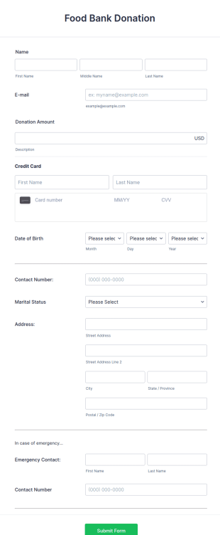 Square Food Bank Donation Form Template