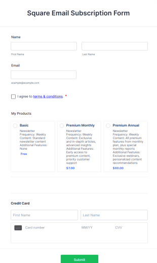 Square Email Subscription Form Template