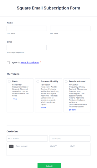 Square Email Subscription Form Template