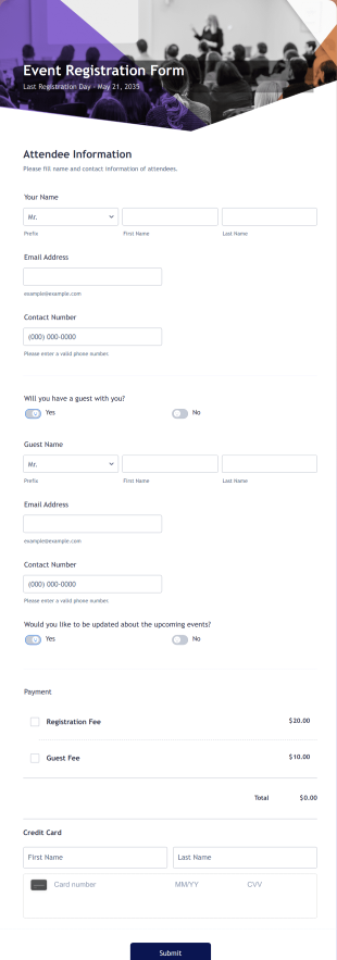 Square Event Registration Form Template