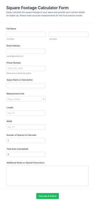 Square Footage Calculator Form Template