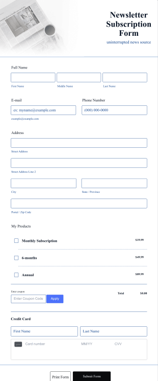 Square Newsletter Subscription Form Template