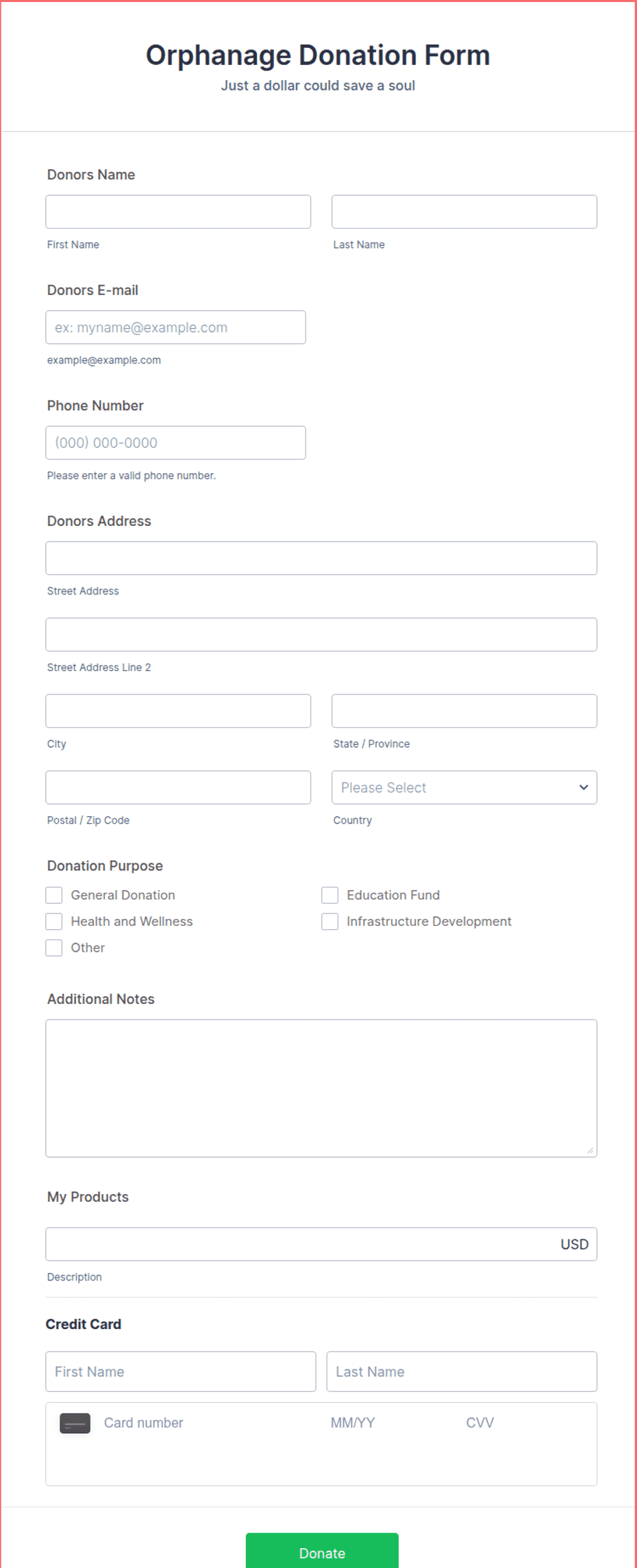 Square Orphanage Donation Form Template | Jotform