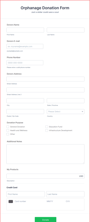 Square Orphanage Donation Form Template