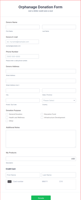 Square Orphanage Donation Form Template