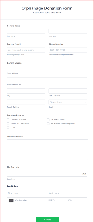 Square Orphanage Donation Form Template