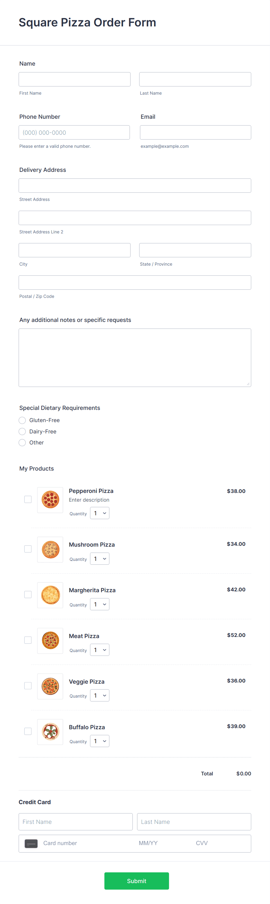Square Pizza Order Form Template | Jotform