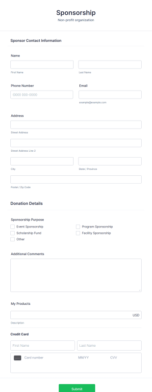 Square Sponsor Donation Form Template