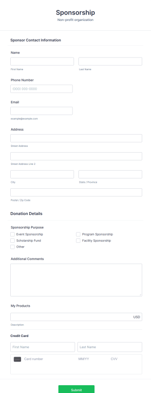 Square Sponsor Donation Form Template