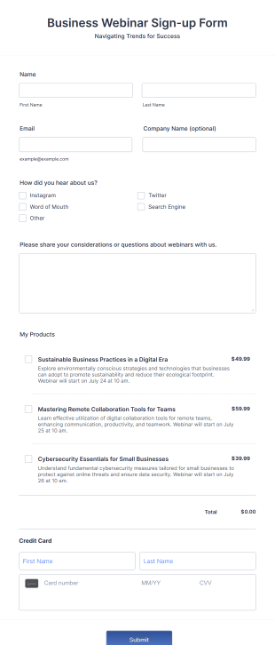 Square Webinar Sign Up Form Template