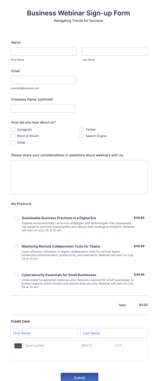 Square Webinar Sign Up Form Template
