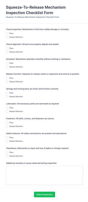 Squeeze To Release Mechanism Inspection Form Template