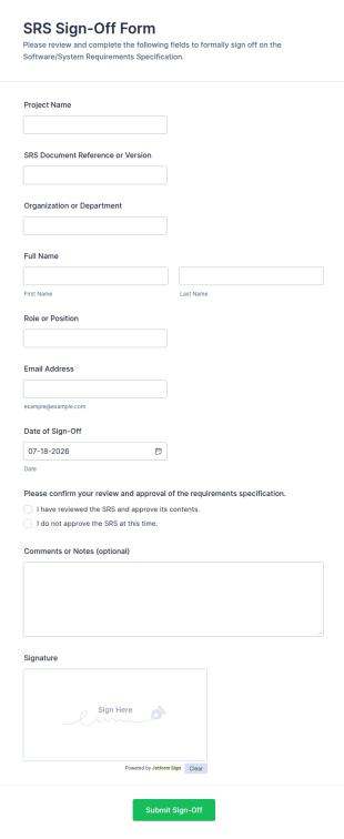 SRS Sign Off Form Template