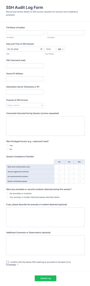 SSH Audit Log Form Template