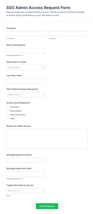 SSO Admin Access Request Form Template