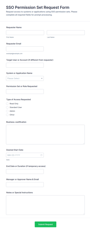 SSO Permission Set Request Form Template