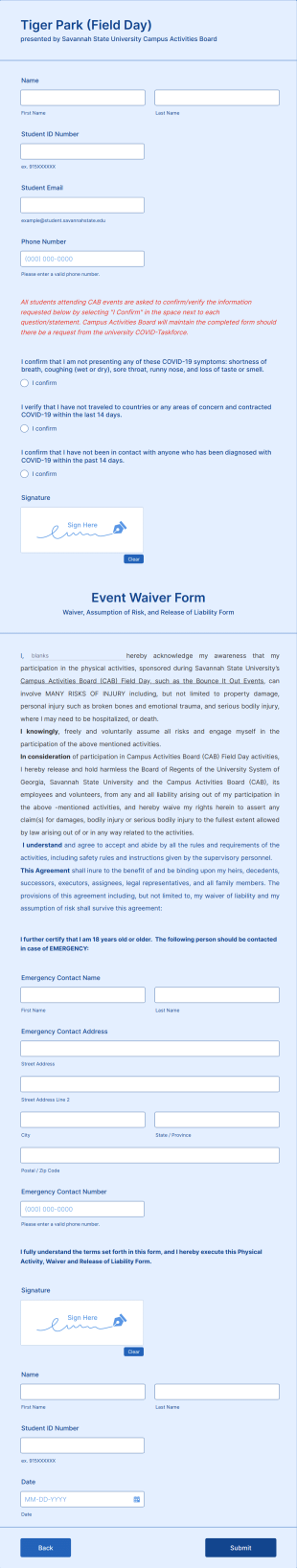 Tiger Park Field Day Registration Form Template