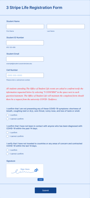 College In Person Event Registration Form Template