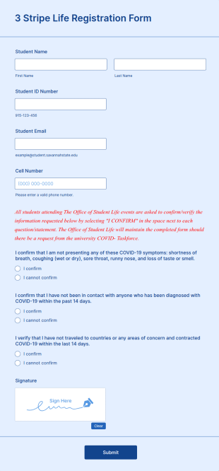 College In Person Event Registration Form Template
