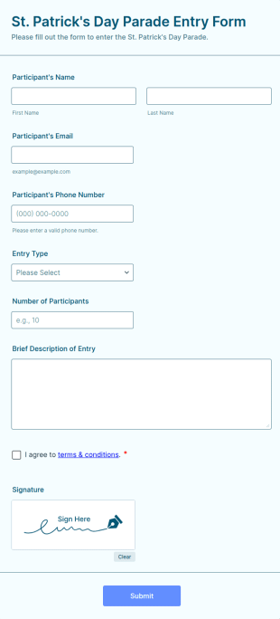 St. Patrick's Day Parade Entry Form Template