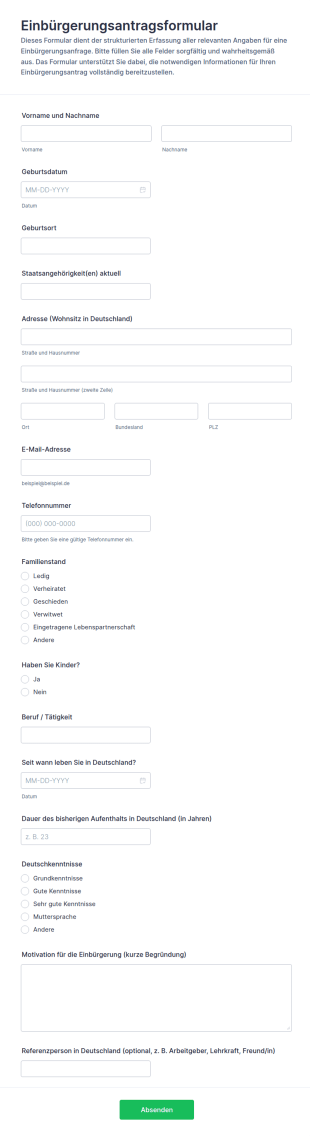 Staatsangehörigkeitsantrag Formular