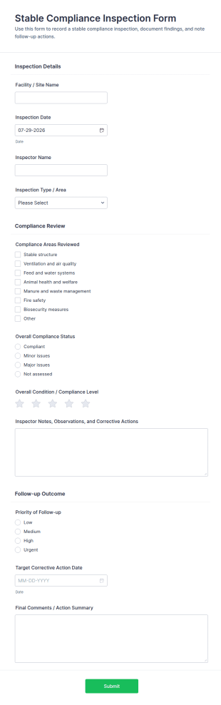 Stable Compliance Inspection Form Template