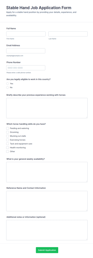 Stable Hand Job Application Form Template