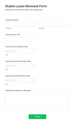 Stable Lease Renewal Form Form Template