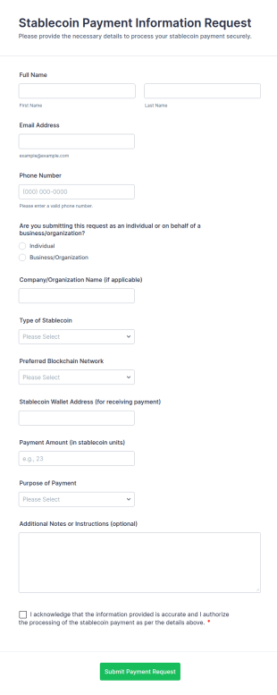 Stablecoin Payment Information Request Form Template