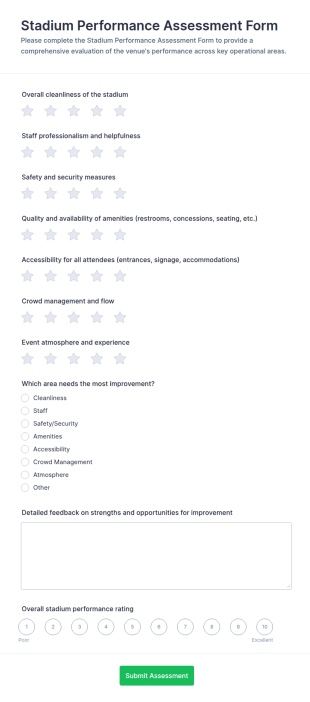 Stadium Performance Assessment Form Template