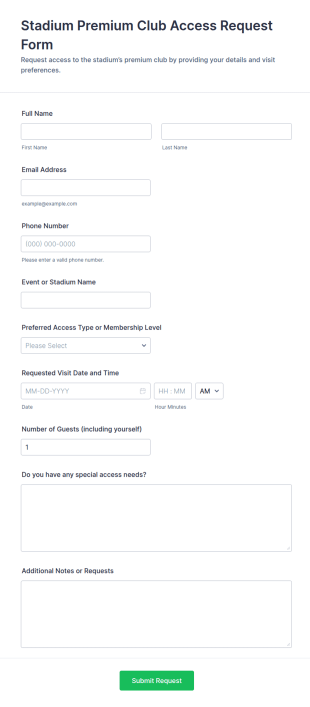 Stadium Premium Club Access Request Form Template