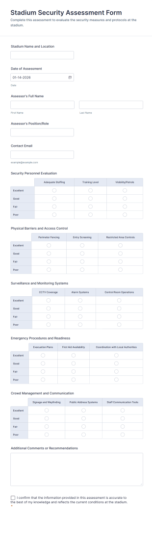 Stadium Security Assessment Form Template