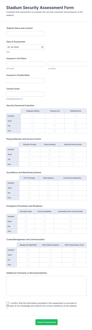 Stadium Security Assessment Form Template