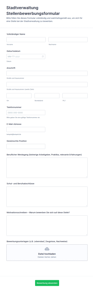 Stadtverwaltung Stellenbewerbungsformular