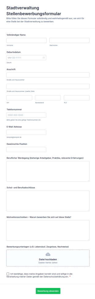 Stadtverwaltung Stellenbewerbungsformular