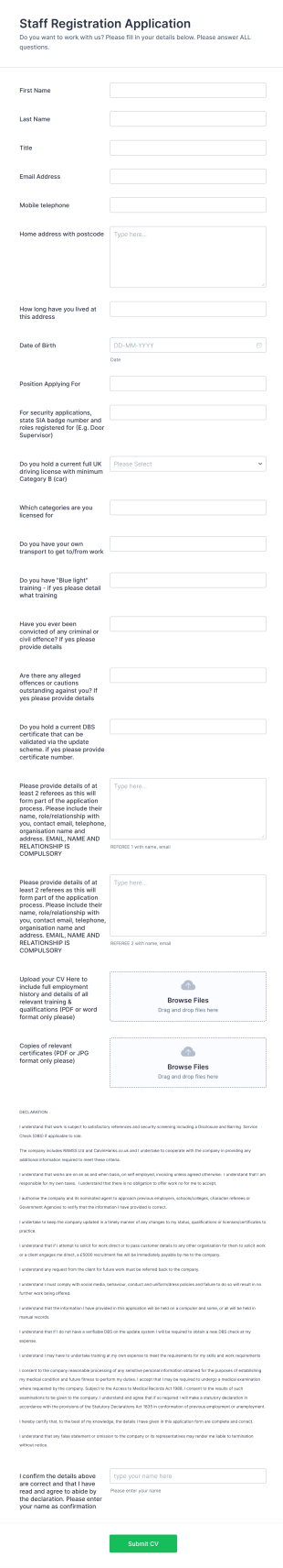 Staff Application Form Medical Form Template