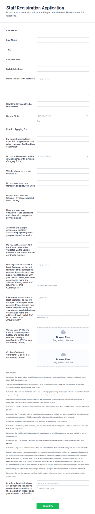 Staff Application Form Medical